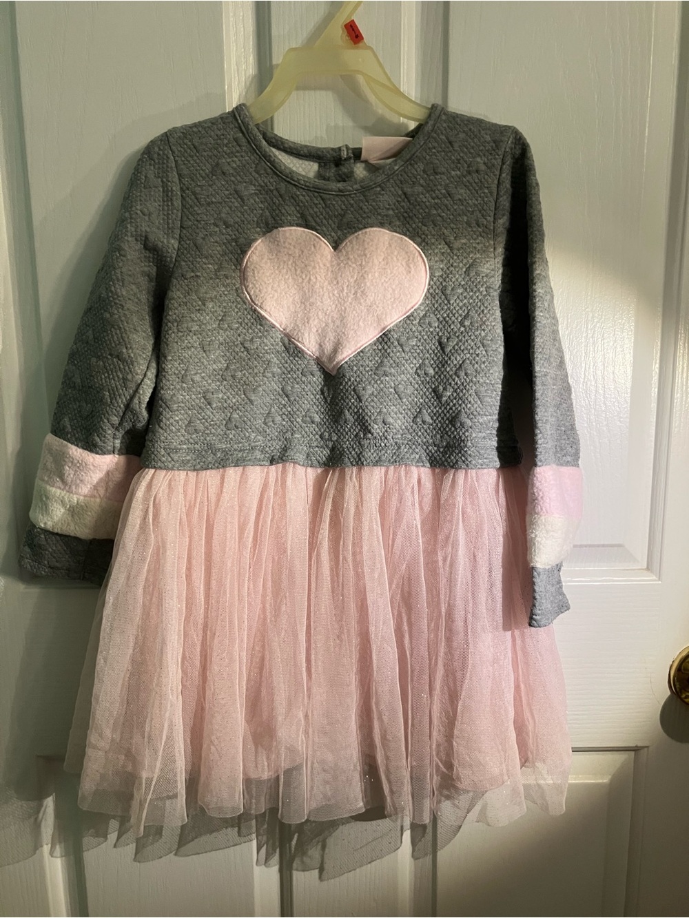 Little Lass Grey and Light Pink Heart Tulle Dress